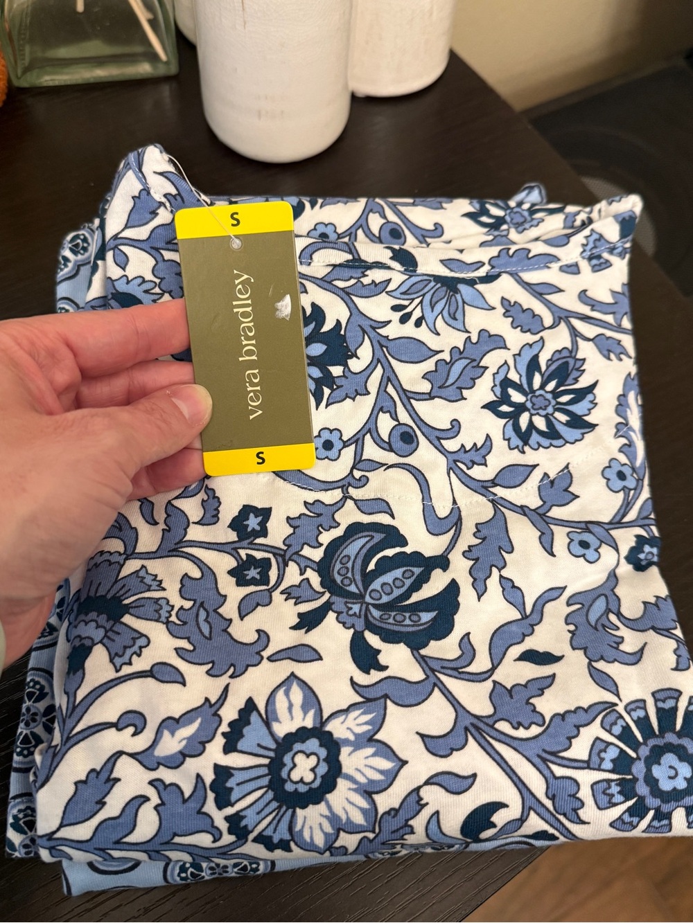 Vera Bradley Blue Floral Pattern Cotton Sleep Shirt Set Womens S NWT - Picture 2 of 5